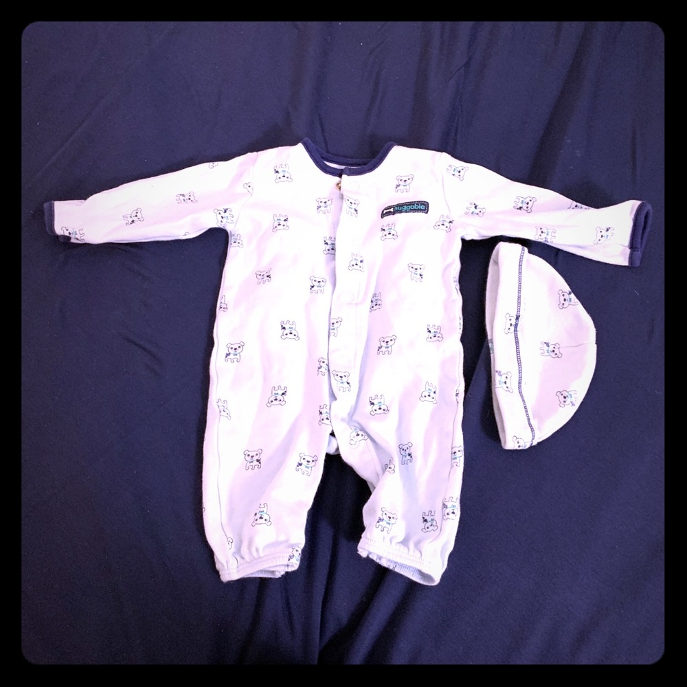 Dog Print Bodysuit and Hat Cap